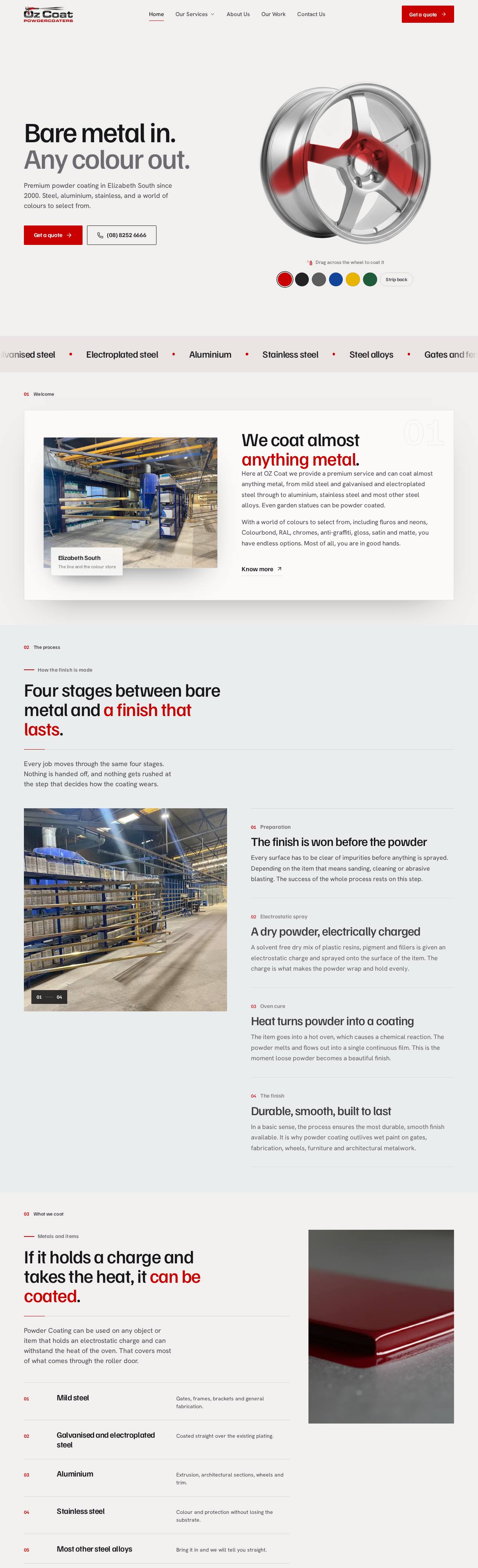OZ Coat powder coating website built by Webders